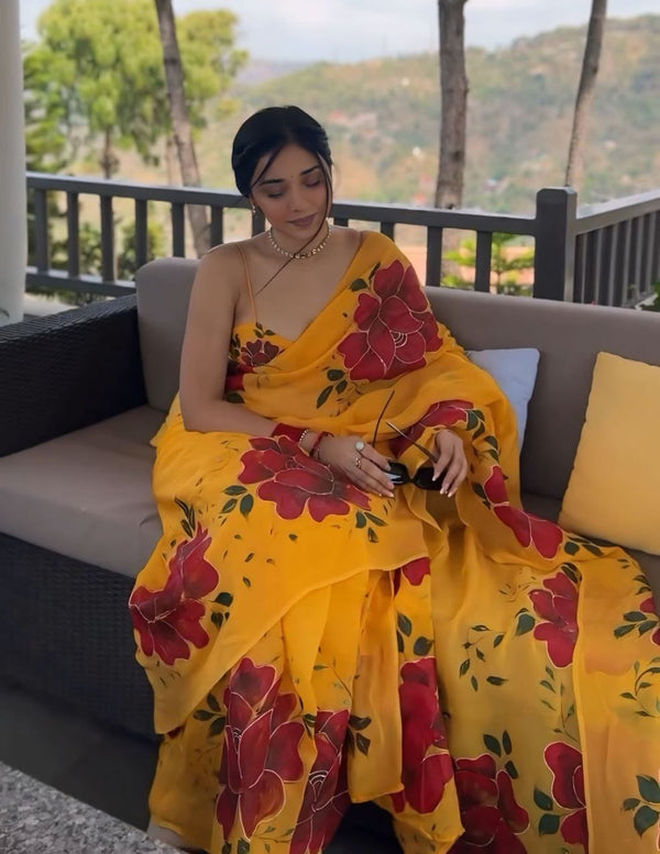 RWS- Yellow floral designer saree